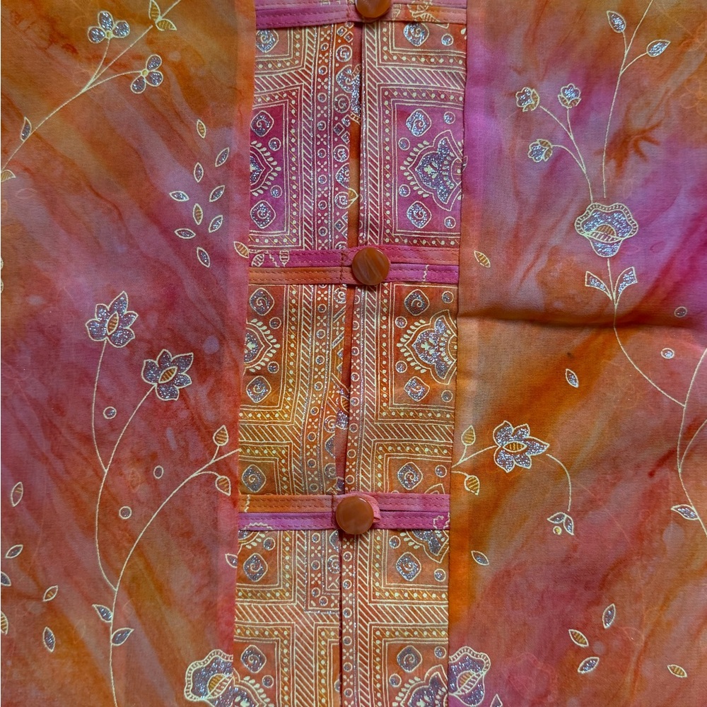 Vibrant Orange and Pink Floral print mandarin collar - Picture 10 of 10